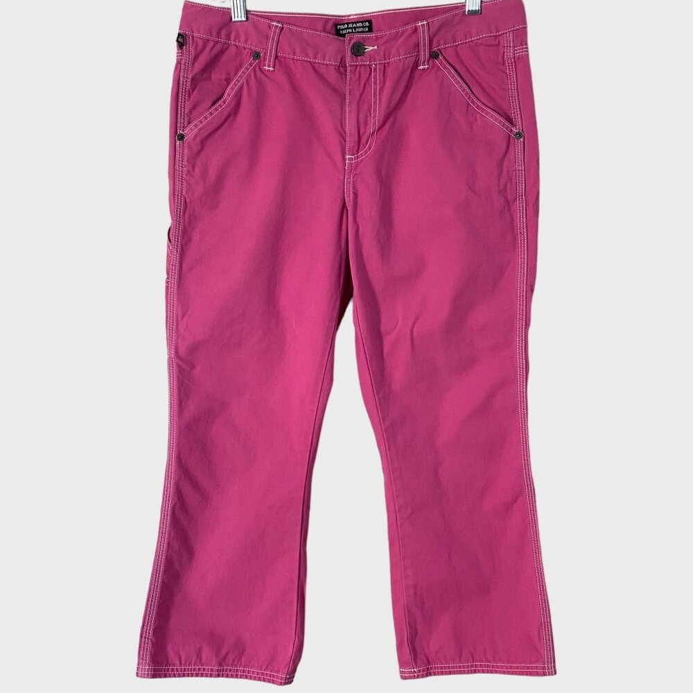 Y2K Ralph Lauren Straight Leg Mid-Rise Cargo Carpenter Pants Women's 10 Pink